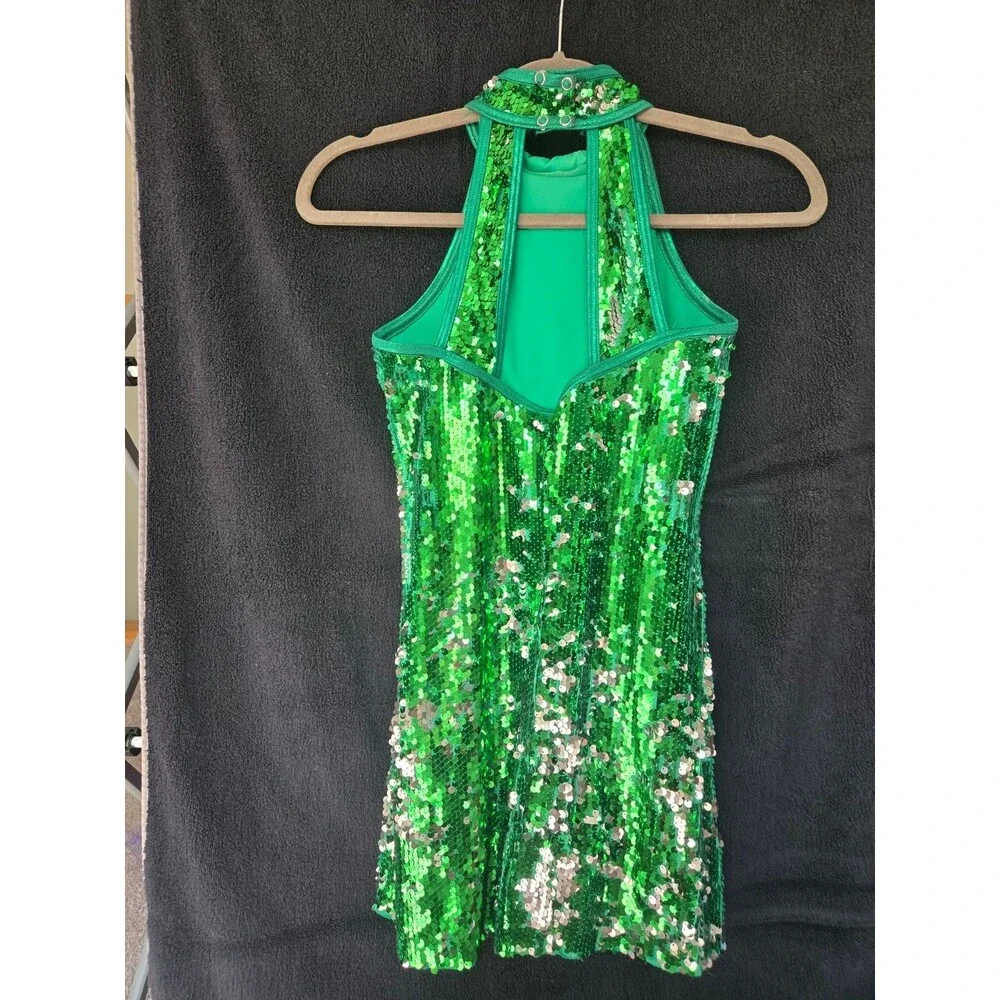 Weissman Dance Costume Sequin Shift Dress Reversible Ultra Sparkle Size L(Child)